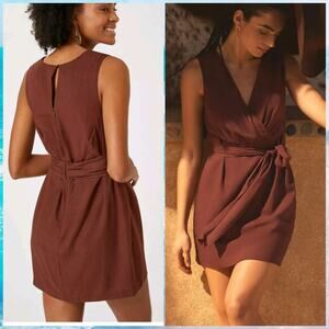 Anthropologie Sundays In Brooklyn Linen Surplice Crossover Mini Dress Medium